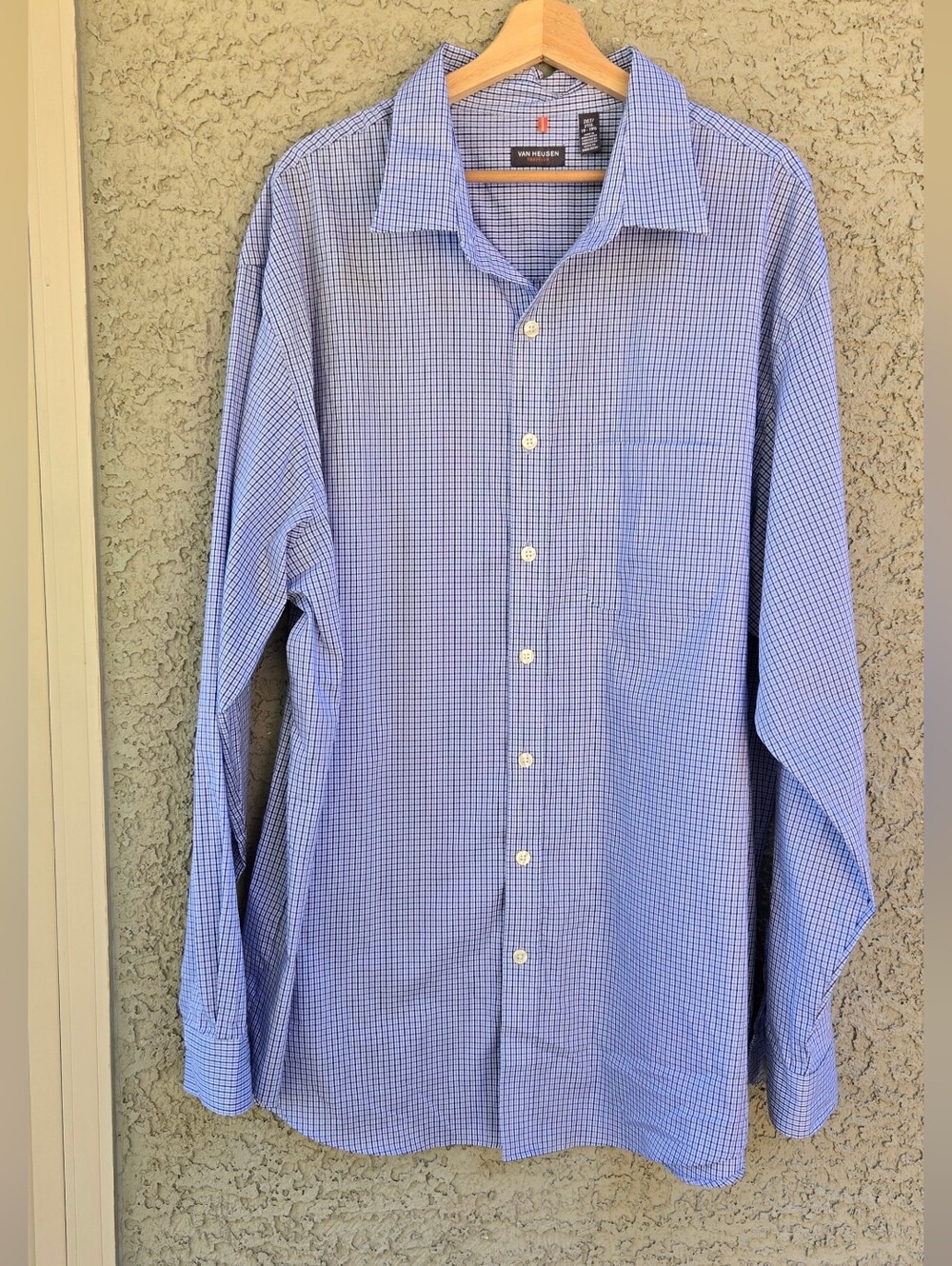 Van Heusen Traveler Light Blue Micro-Check Dress Shirt
